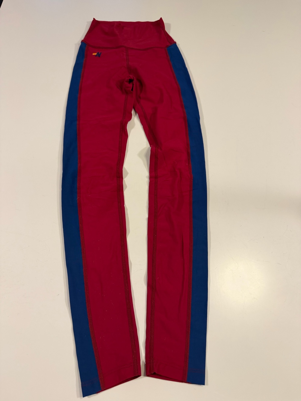 Aviator Nation XS Red Blue Colorblock High Rise Leggings Made in California